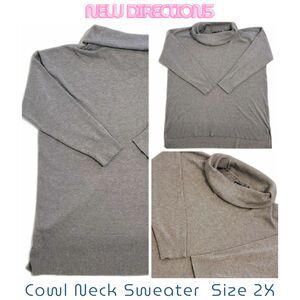 New Directions Women Cowl Neck Sweater Grey Size 2X